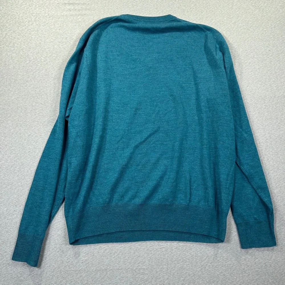 Peter Millar Sweater Mens XL Teal‎ Extra Fine Italian Merino Wool V-Neck MF14S31